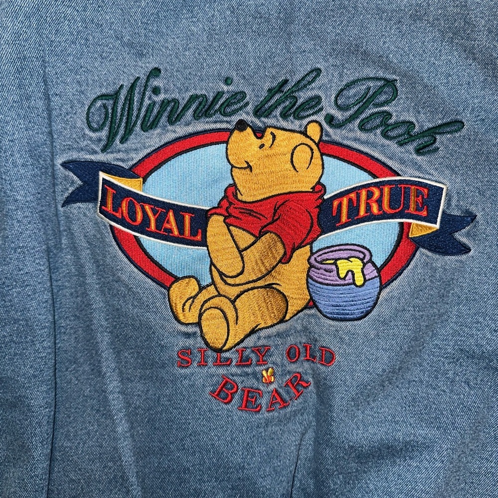 Vintage Disney Store Winnie the Pooh Unisex Denim Quilted Bomber Jacket - Picture 4 of 7